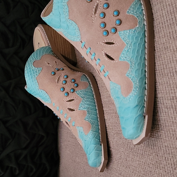 CAMI CAMEL TURQUOISE GENUINE LEATHER SOUTHWESTERN MULES - Picture 1 of 11